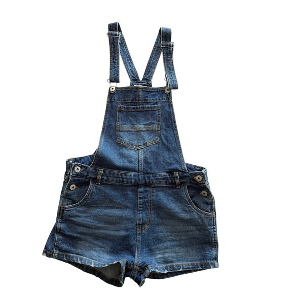 Love Tree‎ Denim Short-all Bib Shorts Distressed Utility Cowgirl- Large - Picture 1 of 7